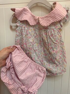 Girls Pink Floral & Gingham Matching Set with Peter Pan Collar Spanish brand